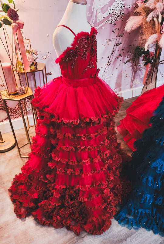 One of a Kind Tiered Ruffle Skirt Gown - Size 8-10