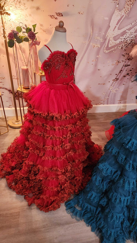 One of a Kind Tiered Ruffle Skirt Gown - Size 8-10