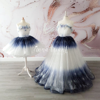 Dazzling Ombre Dress in Blue and Off-White