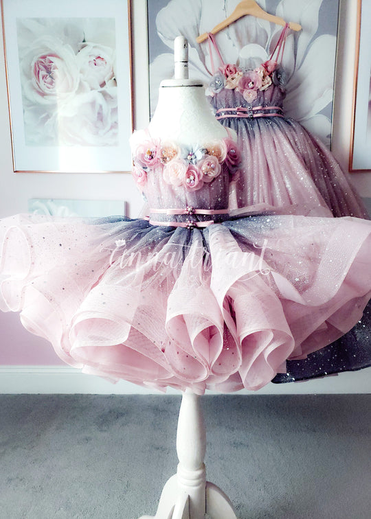 Dazzling Ombre Dress in Dusty Pink and Gray