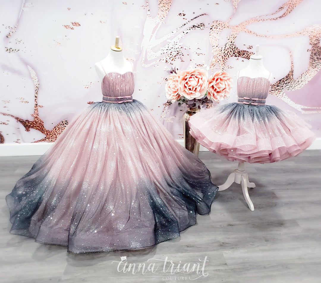Dazzling Ombre Gown in Dusty Pink and Gray