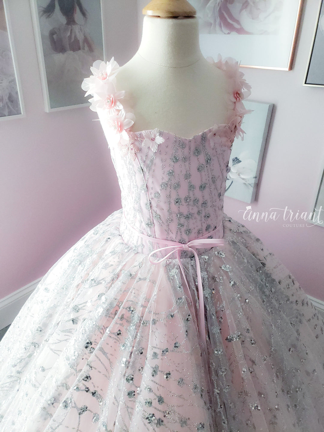 Moonstone Gown in Pink &amp; Silver