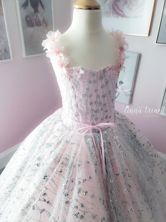 Moonstone Gown in Pink &amp; Silver