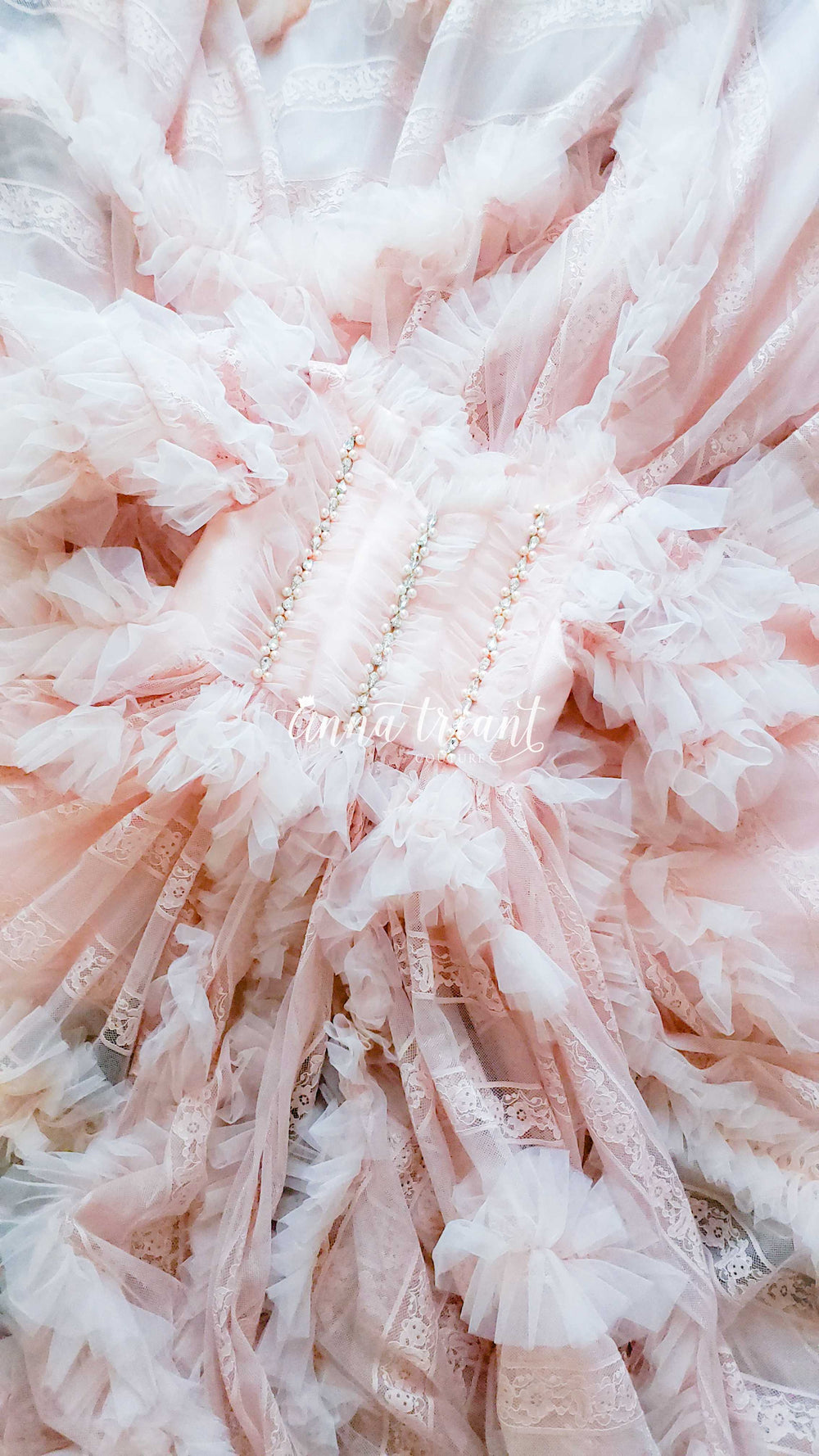 All Over Ruffle Gown in Blush