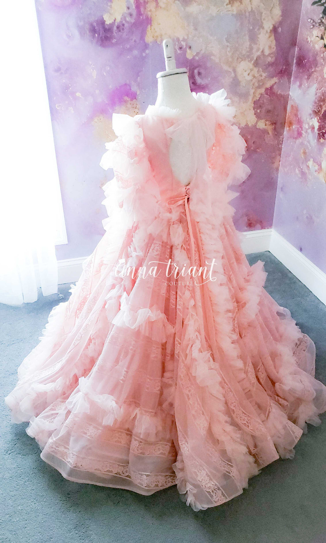 All Over Ruffle Gown in Blush